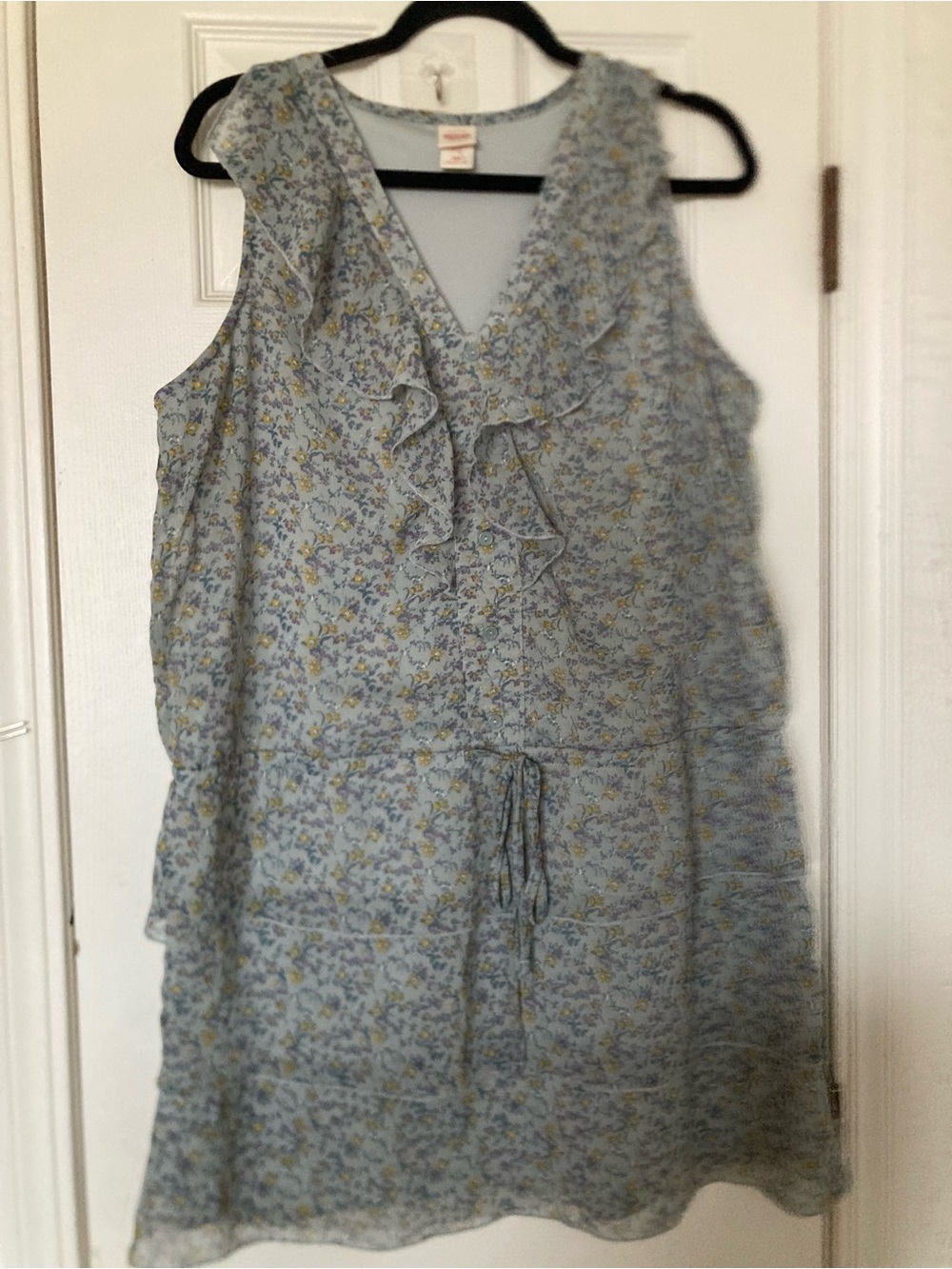 Mossimo Supply Co. Light Blue Floral Ruffle Drawstring Dress